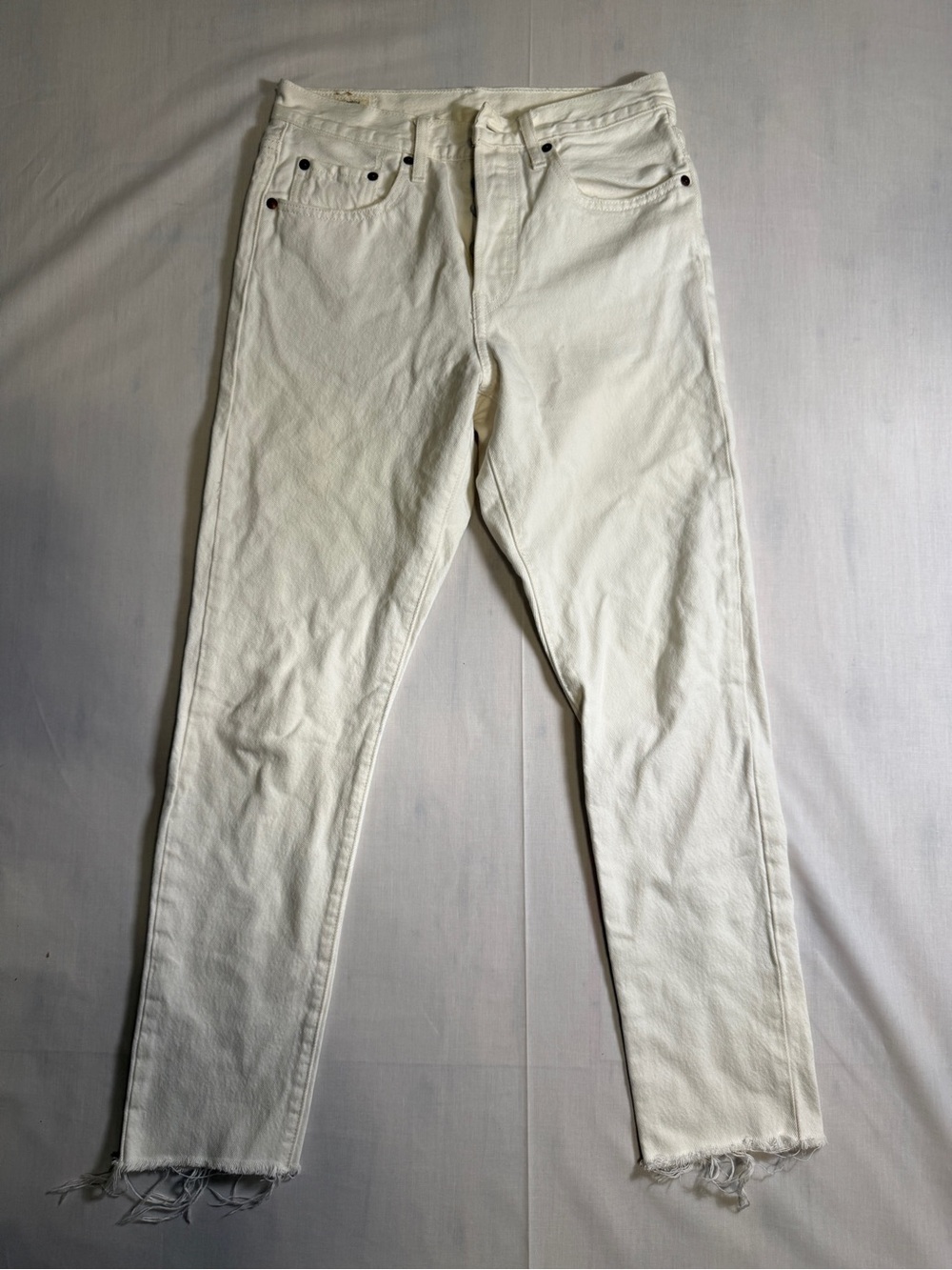 Levis Premium 501 Skinny Jeans W26 L28 Crystalline White Raw Hem Button Fly S